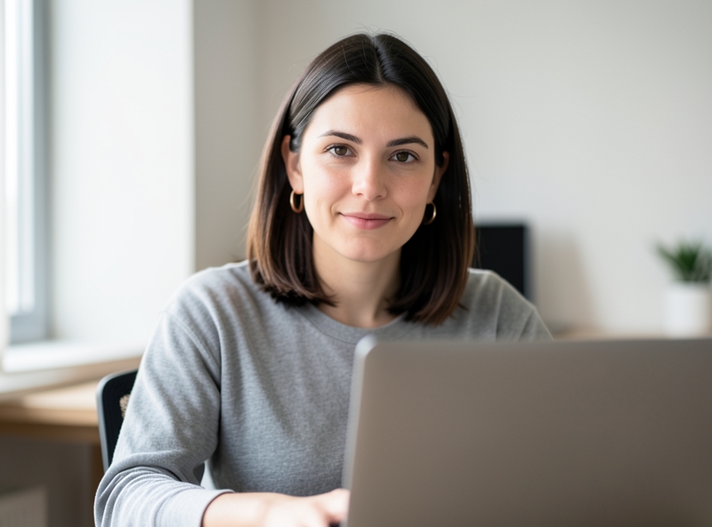 Augenkontakt über die Kamera in einem minimalistischen Raum