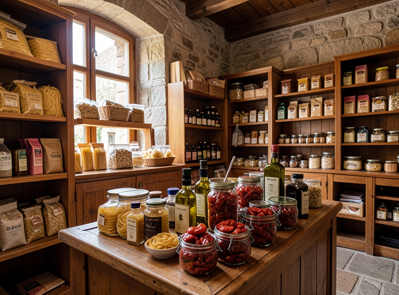 Bố cục trưng bày chéo tại cửa hàng thực phẩm cao cấp