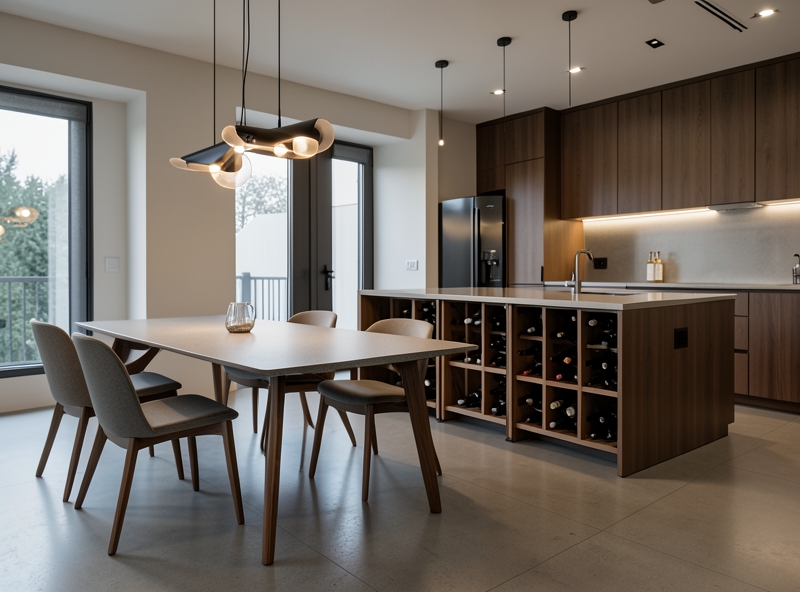 Bàn ăn mở rộng và đảo bếp thông minh cao cấp