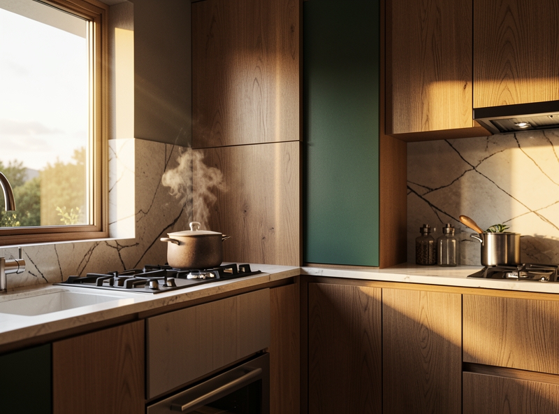 Sự giao thoa giữa hành Mộc và Hỏa trong không gian bếp