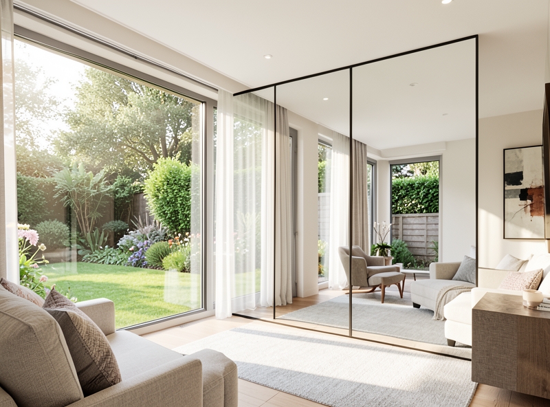 Gương lớn đặt đối diện cửa sổ để thu sáng