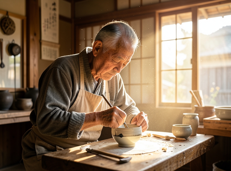 Nghệ nhân tập trung vào công việc chế tác
