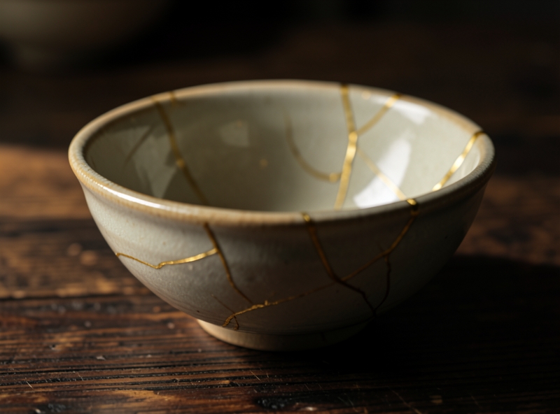 Nghệ thuật Kintsugi phục chế gốm vỡ bằng vàng
