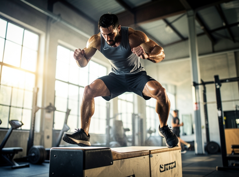 Vận động viên thực hiện bài tập nhảy bục cường độ cao