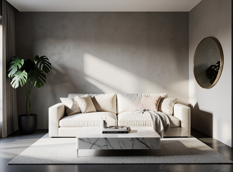 Standard Feng Shui layout for sofa and greenery