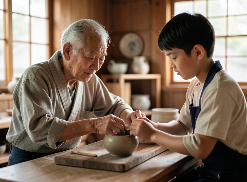 Hingebungsvolle Anleitung zwischen Handwerksmeister und Lehrling