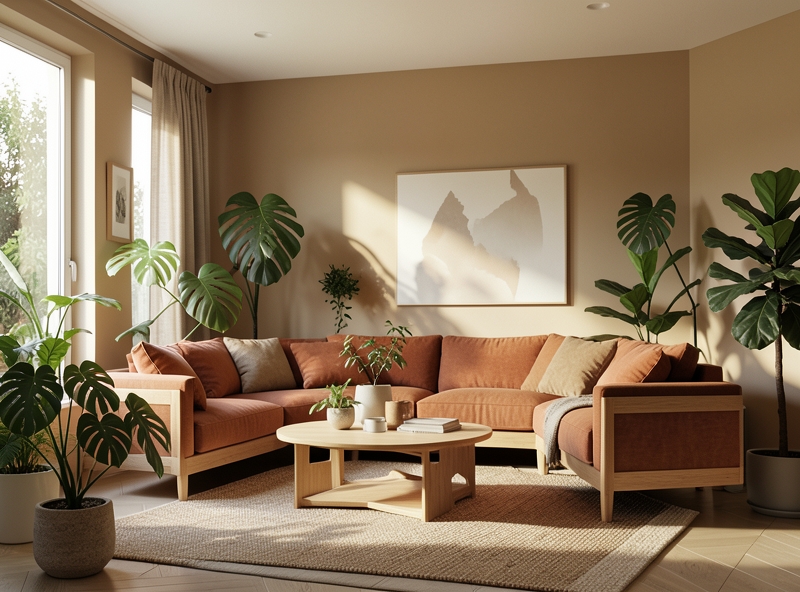 Phối màu phong cách Biophilic cho phòng khách