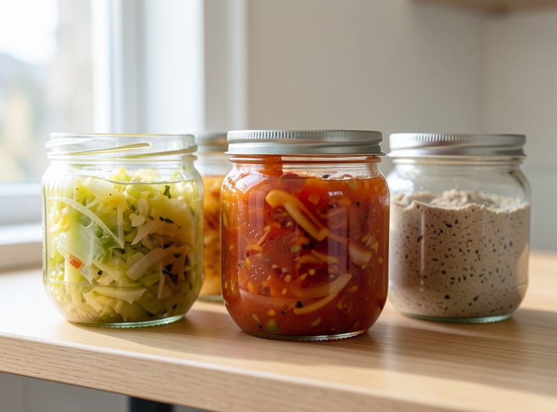 Natürlich fermentierte Lebensmittel in Glasgefäßen