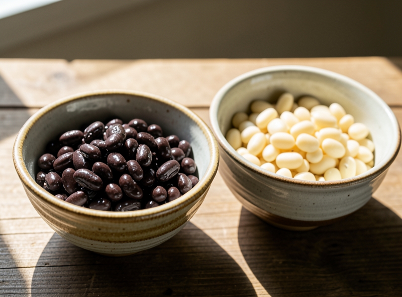 Hạt sen và đậu đen sau khi ngâm