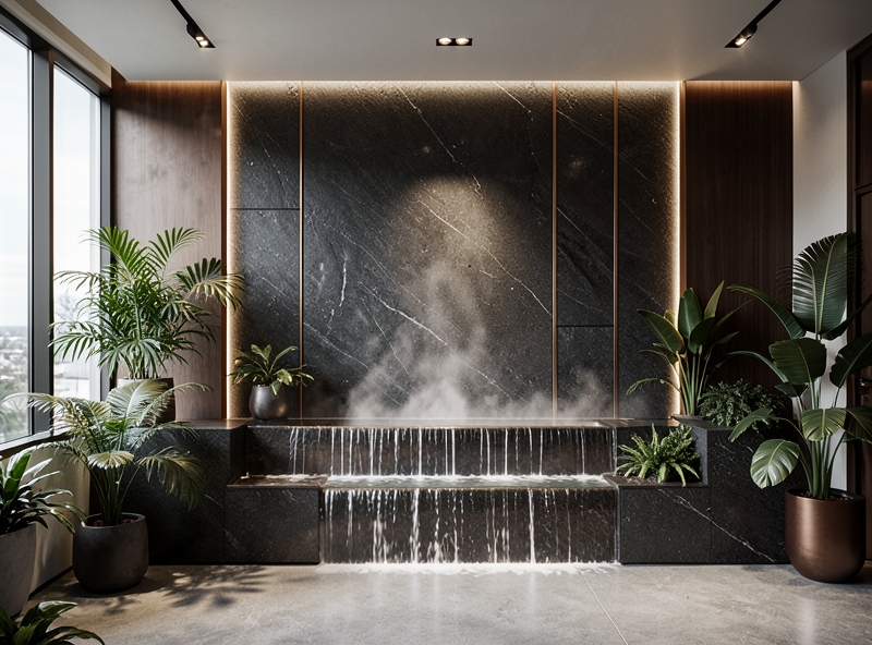 Thác nước phong thủy trong không gian nội thất cao cấp