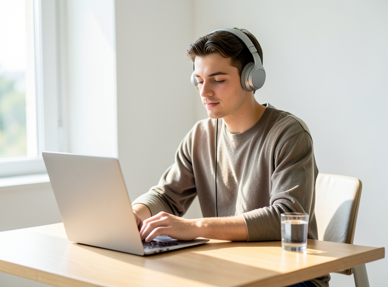 Người học thực hành Shadowing trong không gian tối giản