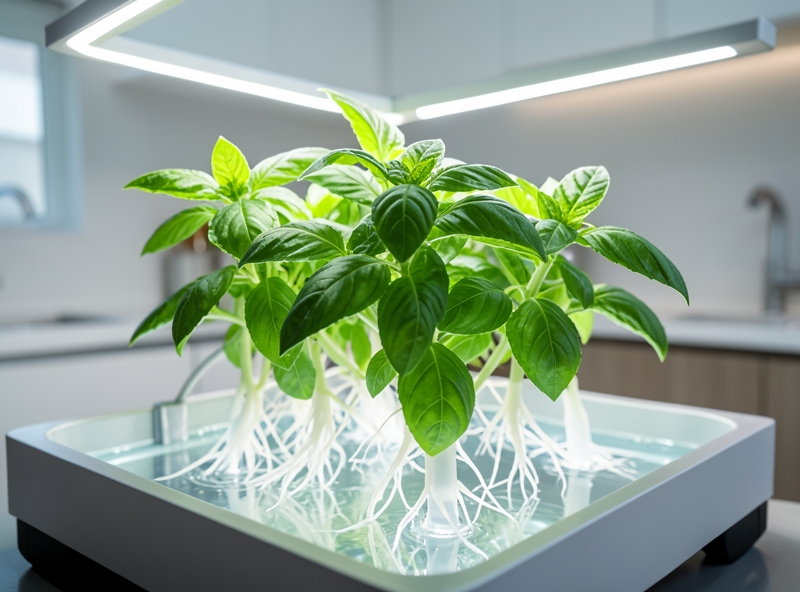 Thảo mộc phát triển trong hệ thống thủy canh tại gia