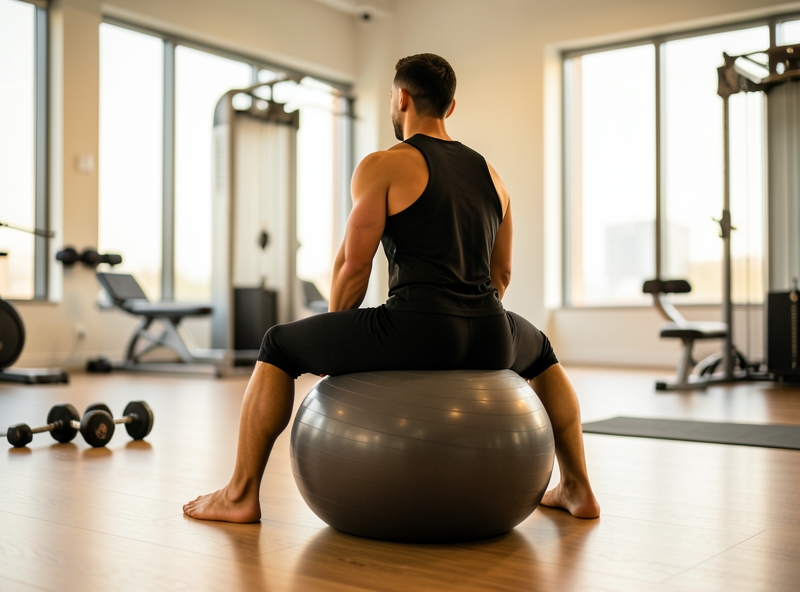 Tư thế ngồi chuẩn trên bóng tập yoga
