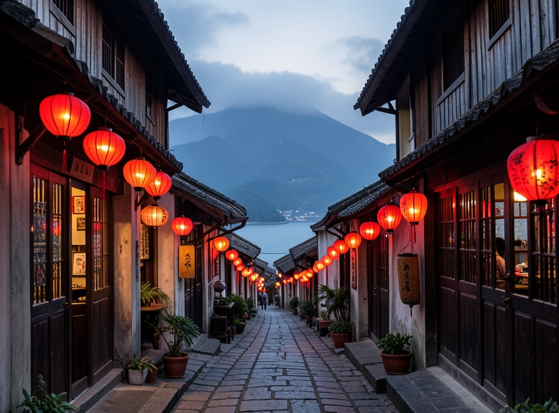 Phố cổ Cửu Phần trong ánh hoàng hôn