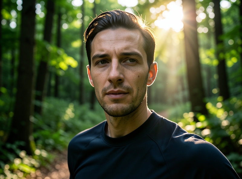 Vận động viên thực hiện kỹ thuật thở bụng trong không gian xanh