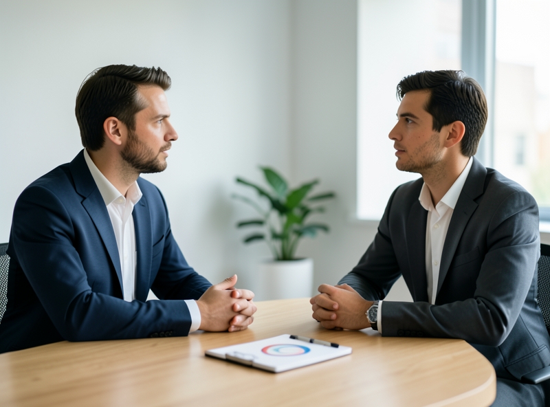 Zwei Kollegen diskutieren, um Gemeinsamkeiten in einem Konflikt zu finden