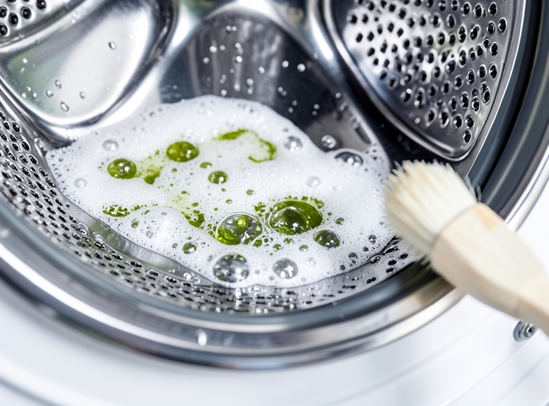 Phản ứng sủi bọt giữa baking soda và acid trong lồng giặt