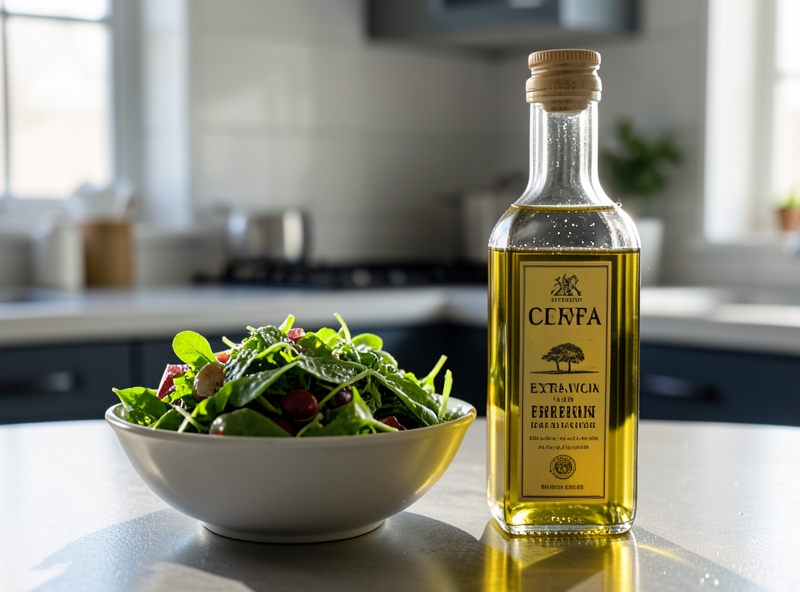 Dầu Oliu nguyên chất và salad tươi