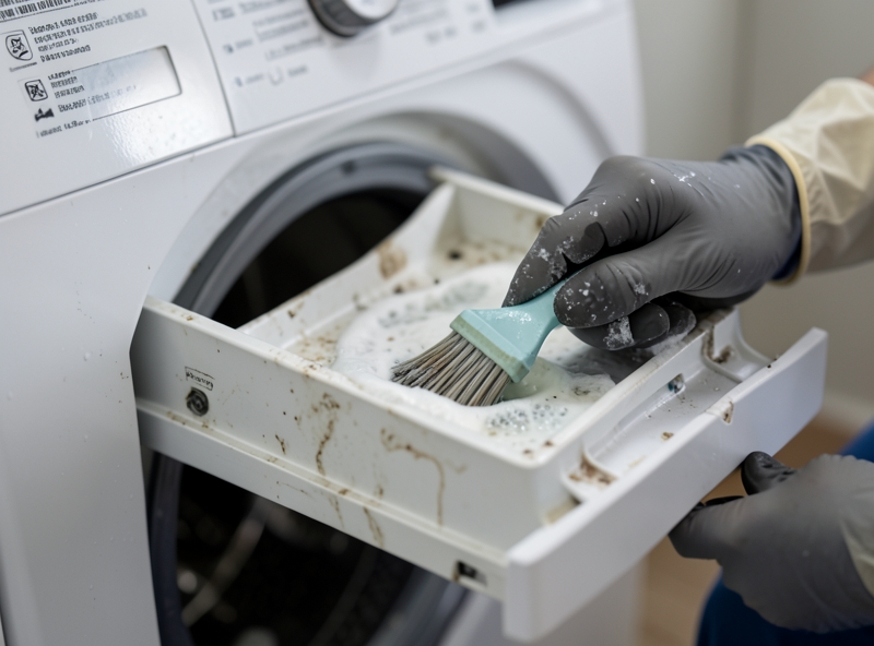 Vệ sinh khay chứa nước giặt máy giặt