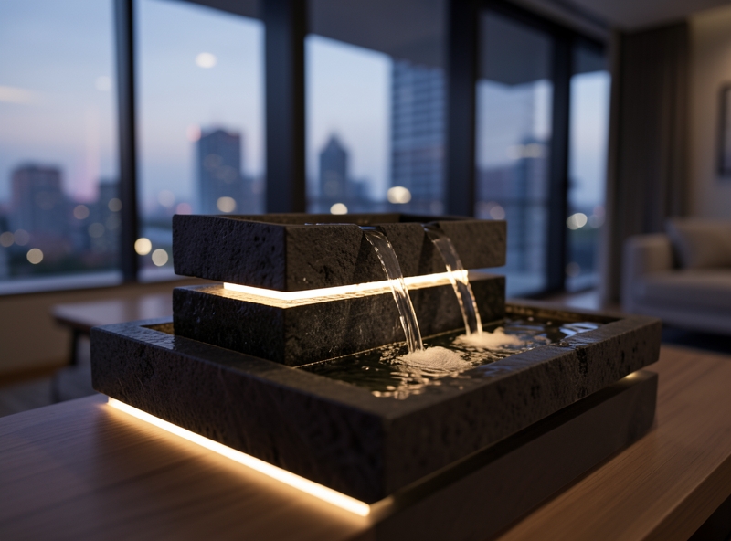 Thác nước mini phong thủy trong không gian hiện đại