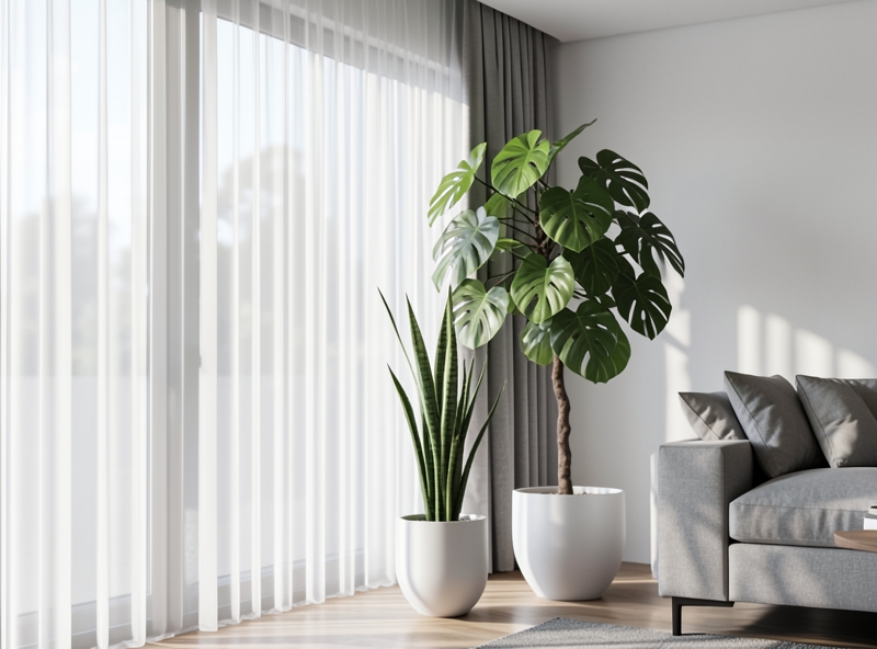 Plantes ornementales Feng Shui dans un espace de vie moderne