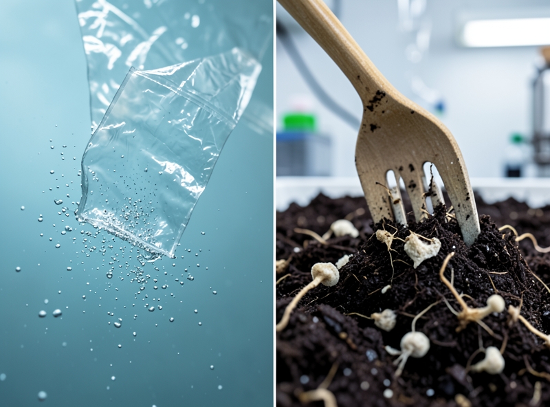 So sánh quá trình phân rã nhựa biodegradable và nhựa compostable