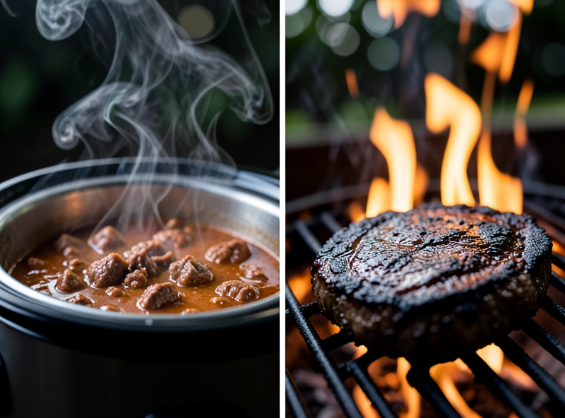 So sánh giữa nấu chậm và nướng ở nhiệt độ cao