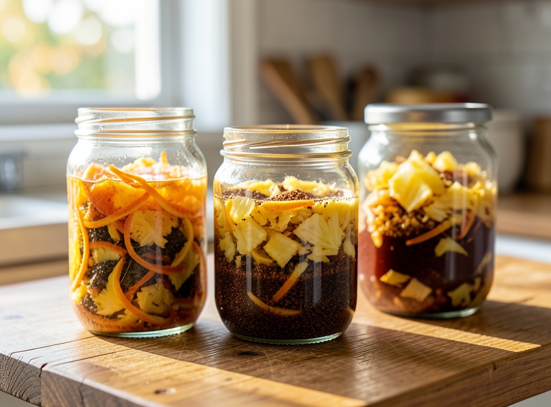 Các bình ủ enzyme sinh học từ vỏ trái cây