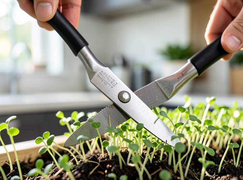 Kỹ thuật thu hoạch rau mầm bằng kéo sắc