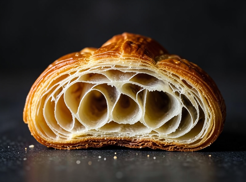 Cấu trúc tổ ong hoàn hảo bên trong bánh Croissant