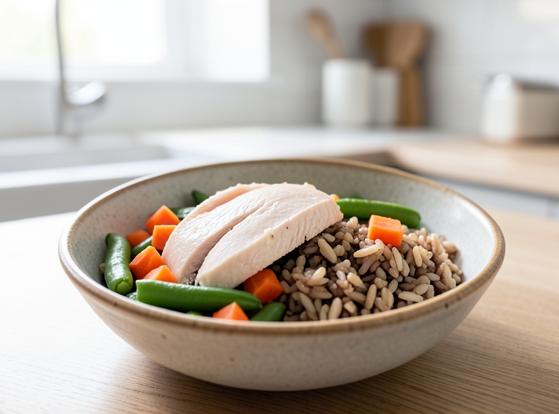 Thức ăn nấu chín cho thú cưng với các thành phần tươi ngon