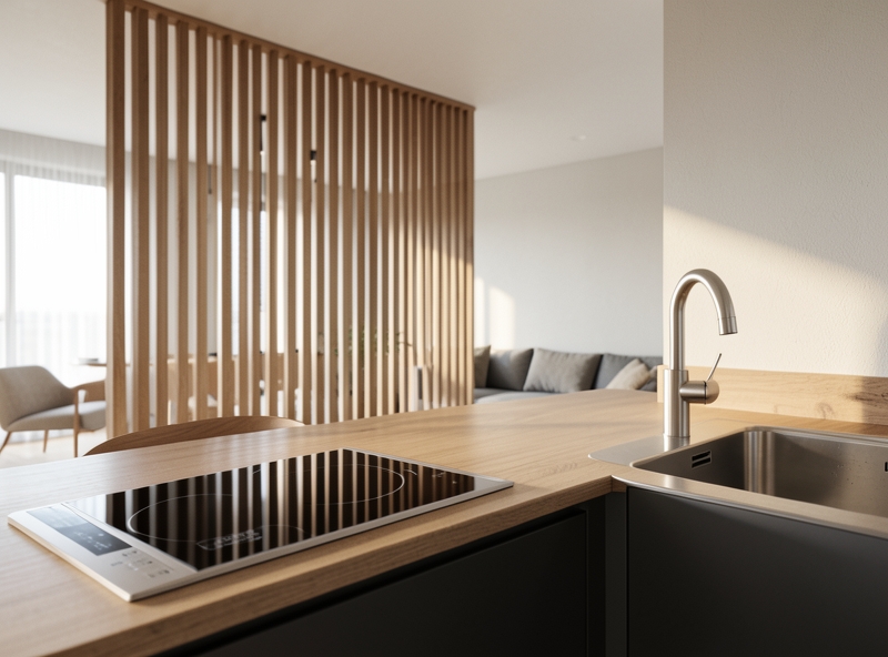 Modern apartment kitchen design with partitions