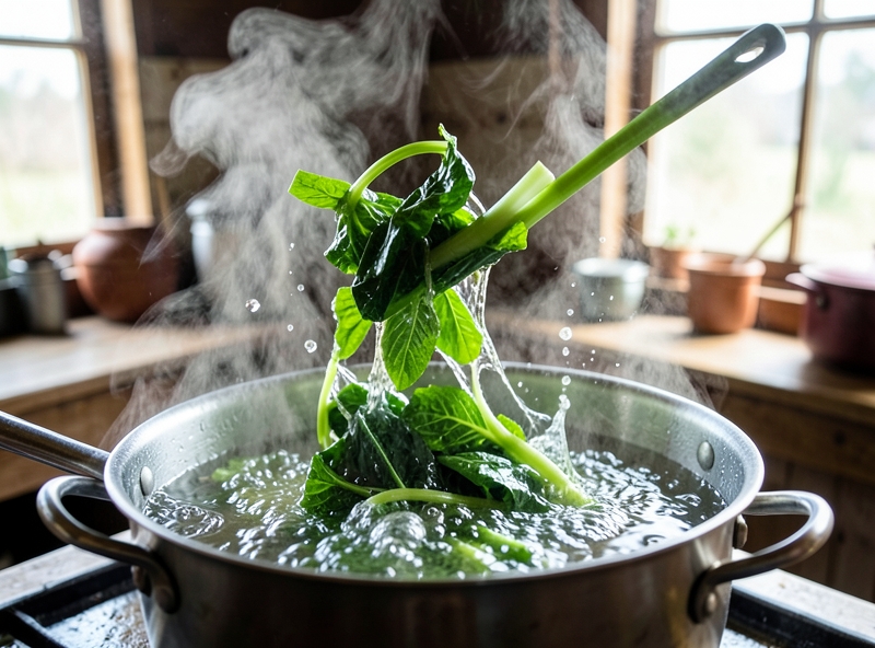 Quá trình chế biến rau xanh trong nước sôi