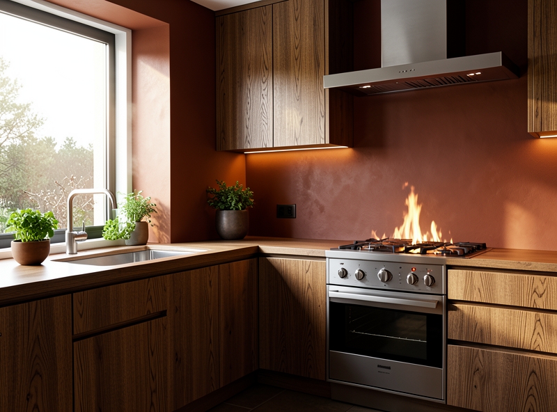 Sự giao thoa hoàn hảo giữa hành Mộc và Hỏa trong không gian bếp hiện đại