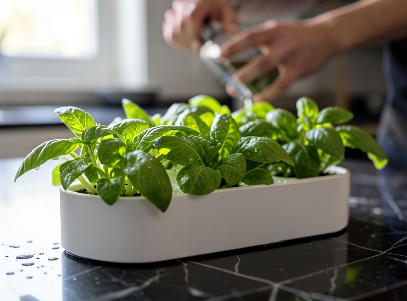 Hệ thống thủy canh tĩnh hiện đại trong không gian bếp