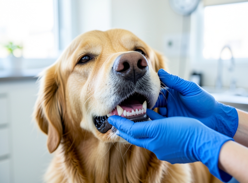 Bác sĩ thú y kiểm tra răng miệng cho chó