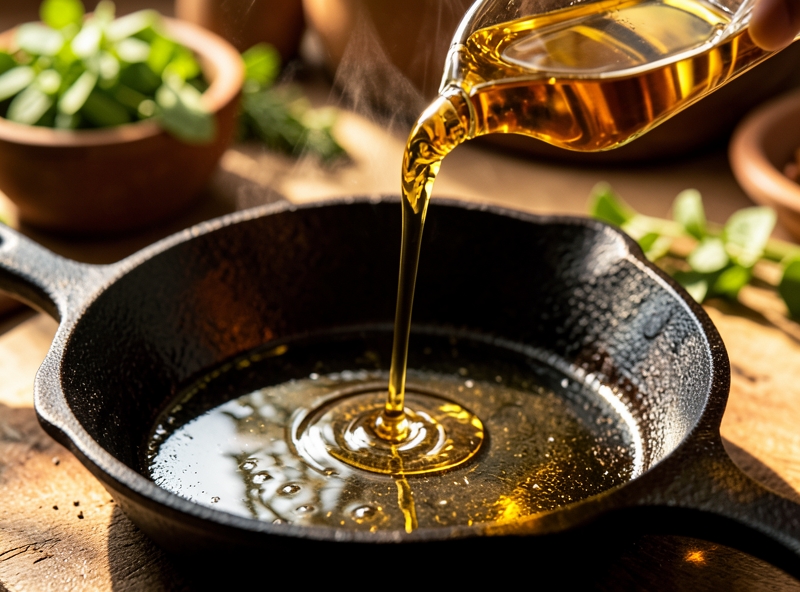 Dầu ăn vàng óng chuẩn bị cho quá trình chiên rán