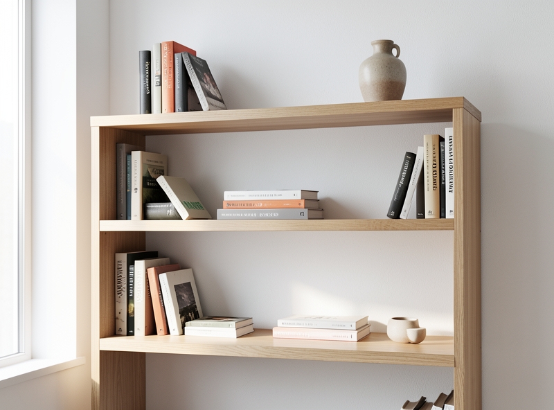 Bibliothèque de style minimaliste avec un équilibre des couleurs