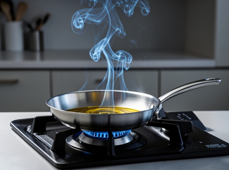 Dầu ăn bắt đầu bốc khói trong chảo