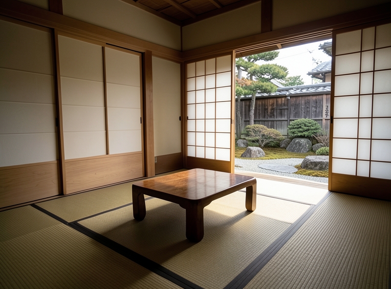 Không gian bên trong một Ryokan truyền thống tại khu vực Nishijin