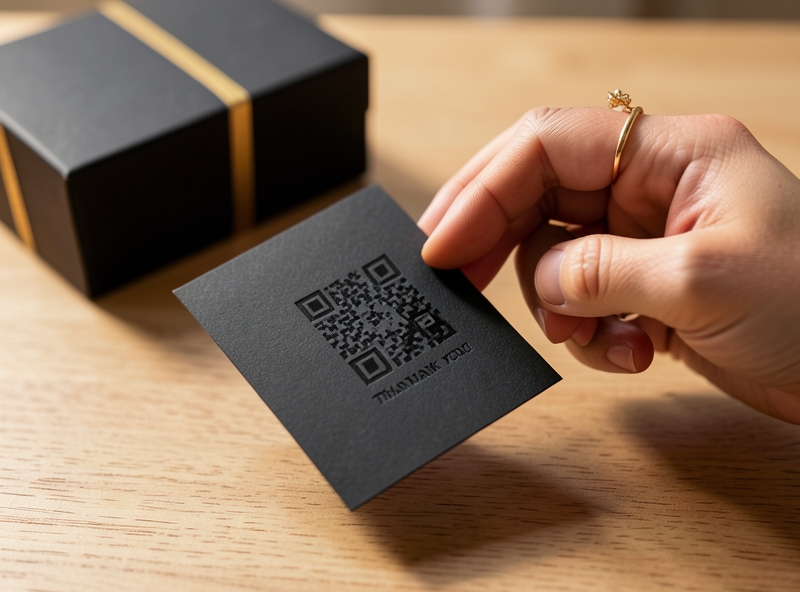 Khách hàng quét mã QR trên thiệp cảm ơn để để lại đánh giá nhanh chóng