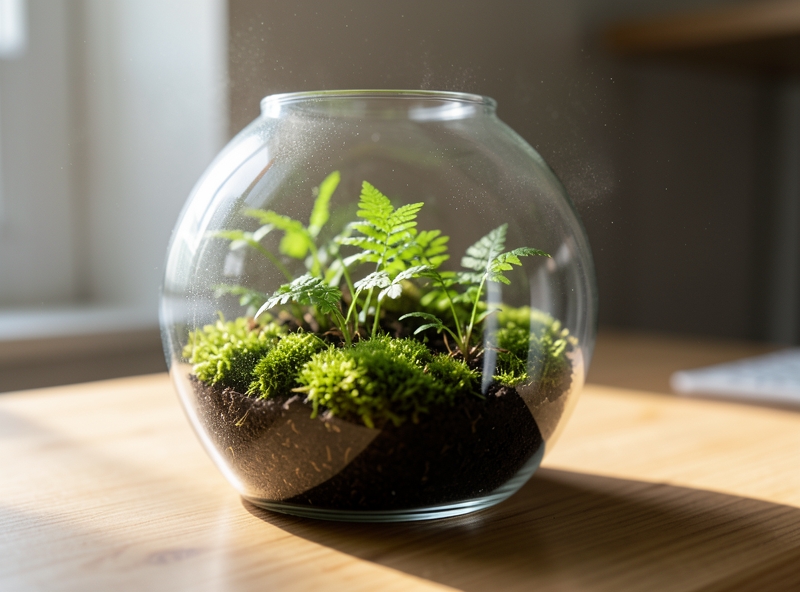 Hệ sinh thái Terrarium khép kín trong bình thủy tinh