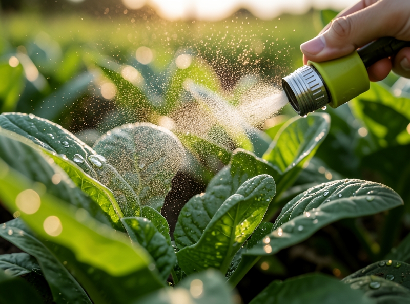 Phun thuốc trừ sâu sinh học vào buổi sáng sớm