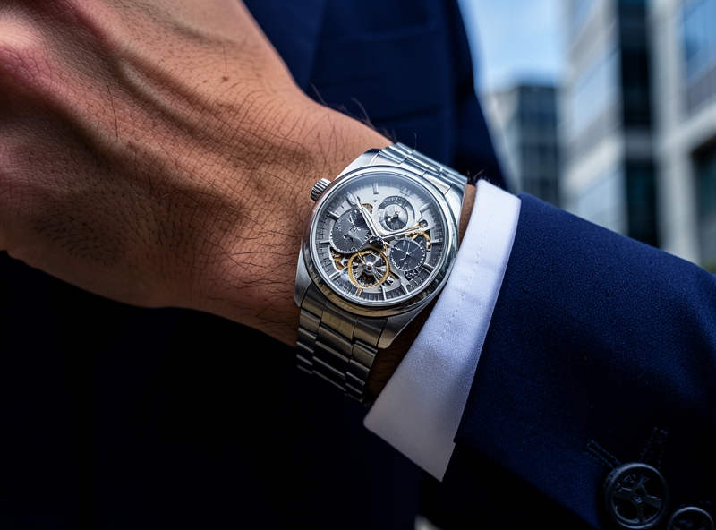 Đồng hồ cơ khí sang trọng trên cổ tay nam giới