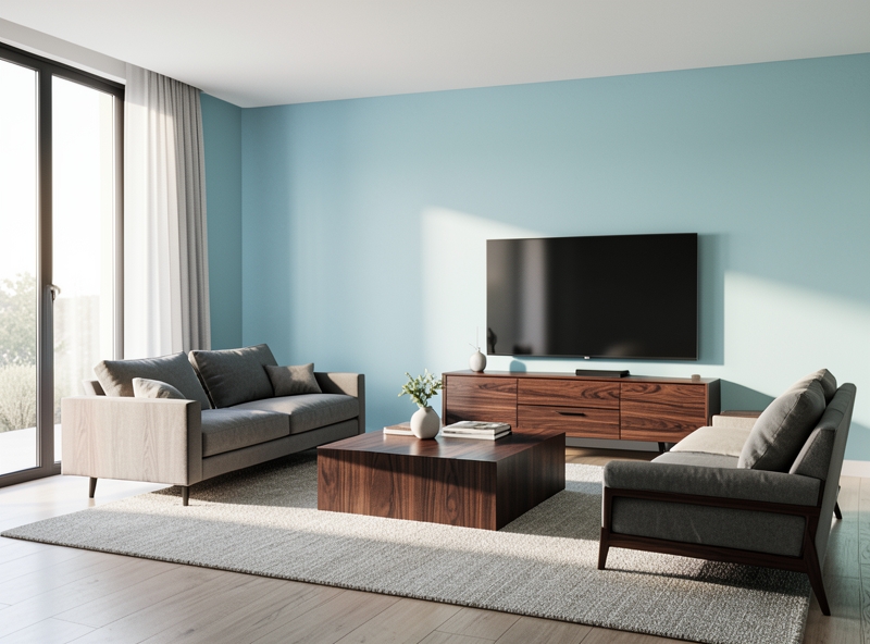 Phối hợp màu tường hành Thủy và nội thất hành Mộc